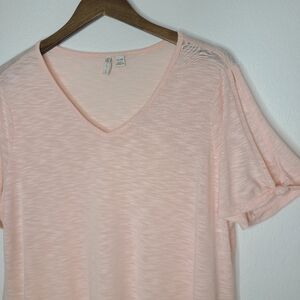 Cato Pink Short Sleeve T-Shirt V-Neck Tie Detail 14/16W Tee